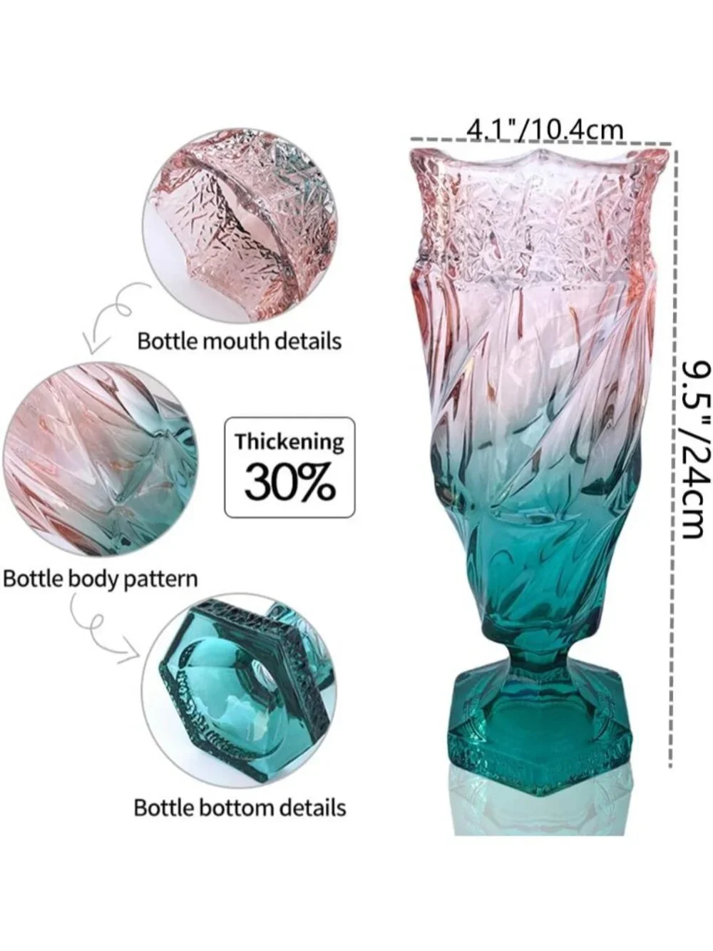 9.5 Inch Green Pink Glass Flower Vase Bohemian Style For Centerpieces Home Dec